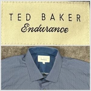 Ted Baker Endudrance XL NWOT Blue Print Spread Collar Flip Cuff Long Sleeve